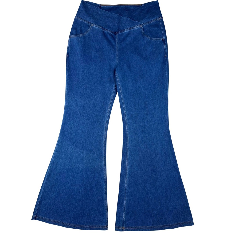 Halara Crossover Flex Flare Jeans Women L Petite Blue Pull On Stretch Y2K Retro